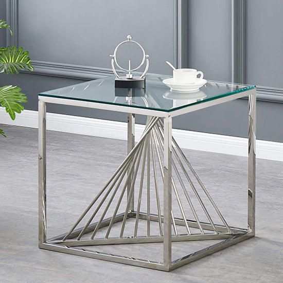 Vista Clear Glass Lamp Table With Silver Stainless Steel Base
