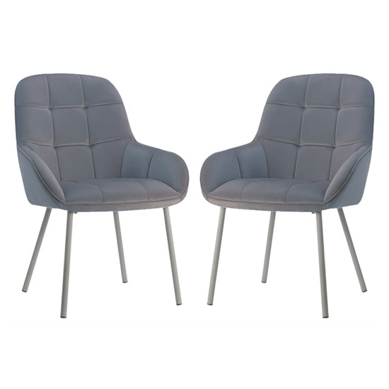 Wren Grey Velvet Dining Chairs With Latte Metal Legs