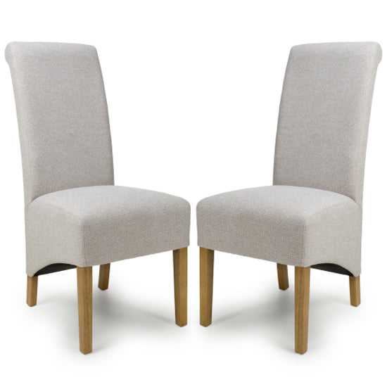 Krista Natural Weave Fabric Dining Chairs In Pair