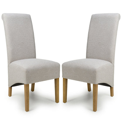 Krista Natural Weave Fabric Dining Chairs In Pair