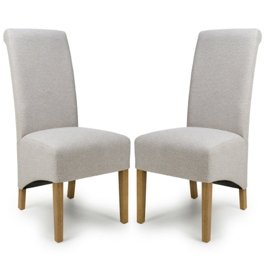 Krista Natural Weave Fabric Dining Chairs In Pair