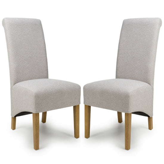 Krista Natural Weave Fabric Dining Chairs In Pair