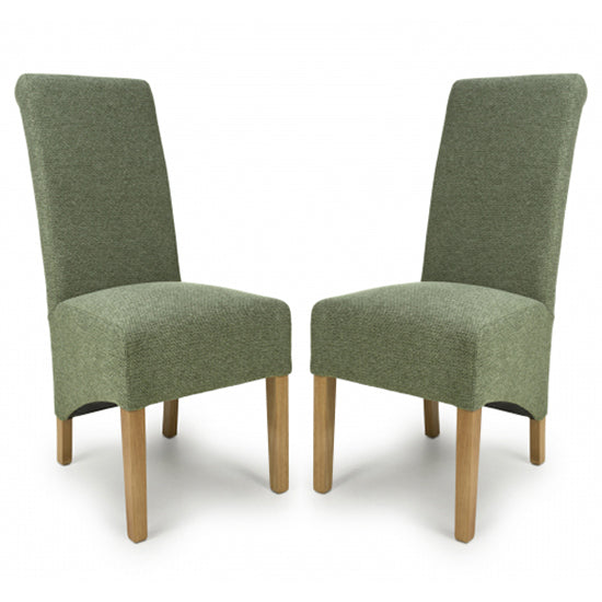 Krista Green Weave Fabric Dining Chairs In Pair