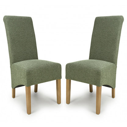 Krista Green Weave Fabric Dining Chairs In Pair