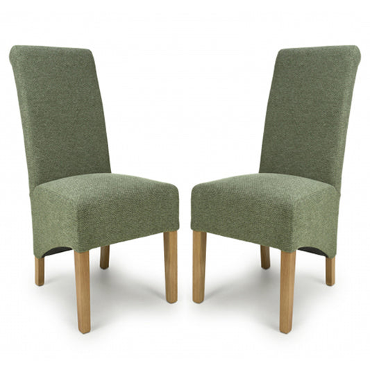 Krista Green Weave Fabric Dining Chairs In Pair