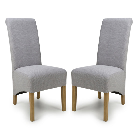 Krista Light Grey Weave Fabric Dining Chairs In Pair