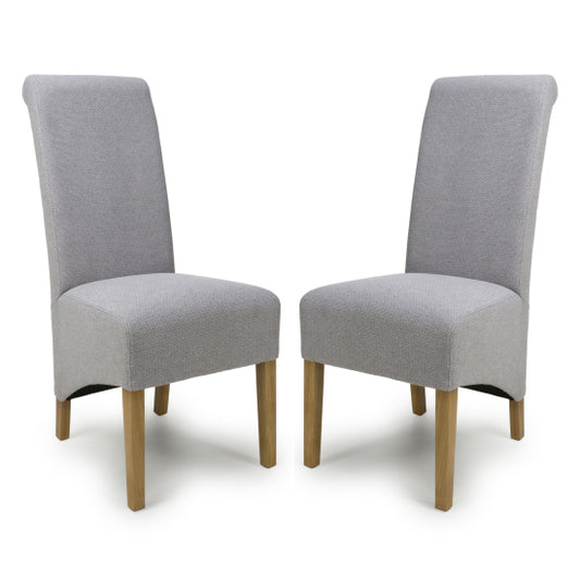 Krista Light Grey Weave Fabric Dining Chairs In Pair