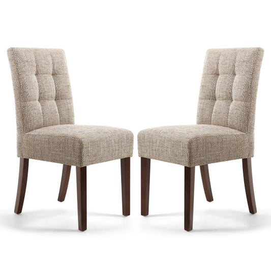 Moseley Oatmeal Stitched Waffle Tweed Dining Chairs In Pair