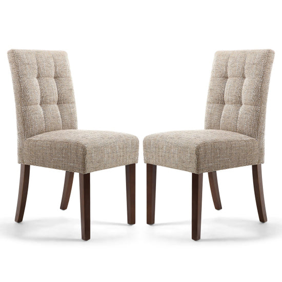 Moseley Oatmeal Stitched Waffle Tweed Dining Chairs In Pair