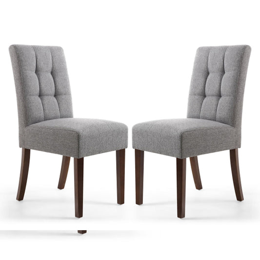 Moseley Steel Grey Stitched Waffle Linen Dining Chairs In Pair