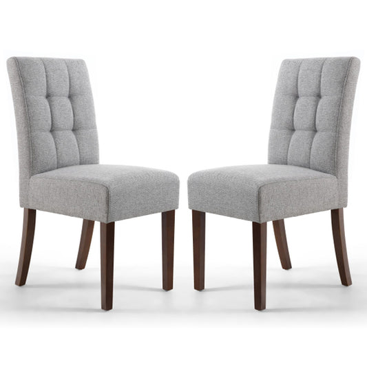 Moseley Silver Grey Stitched Waffle Linen Dining Chairs In Pair