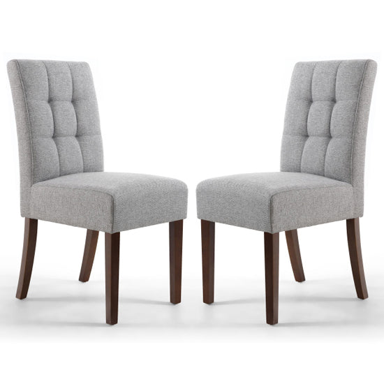 Moseley Silver Grey Stitched Waffle Linen Dining Chairs In Pair