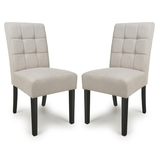 Moseley Natural Waffle Flax Effect Dining Chairs With Black Legs In Pair