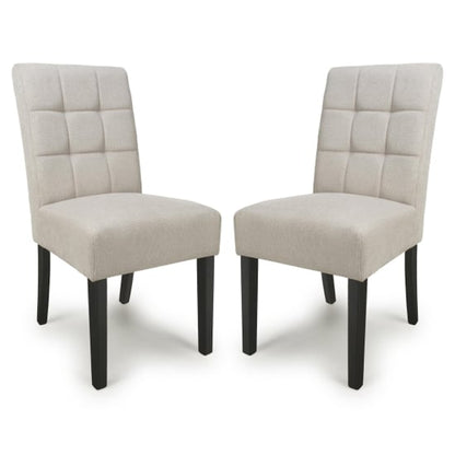 Moseley Natural Waffle Flax Effect Dining Chairs With Black Legs In Pair