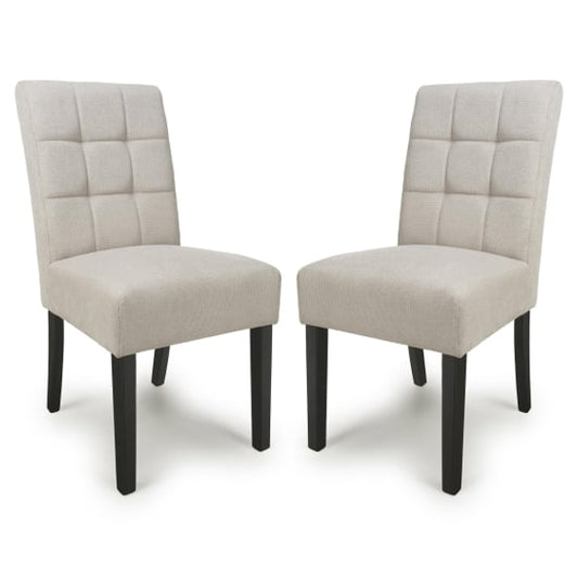 Moseley Natural Waffle Flax Effect Dining Chairs With Black Legs In Pair