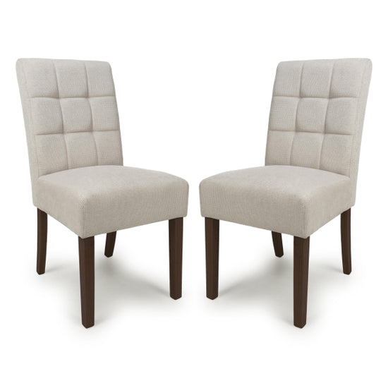 Moseley Natural Waffle Flax Effect Dining Chairs With Walnut Legs In Pair