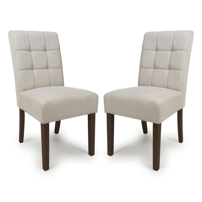 Moseley Natural Waffle Flax Effect Dining Chairs With Walnut Legs In Pair
