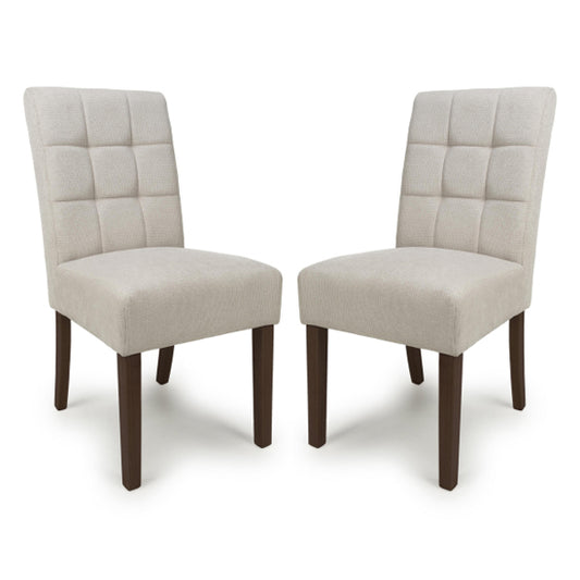 Moseley Natural Waffle Flax Effect Dining Chairs With Walnut Legs In Pair