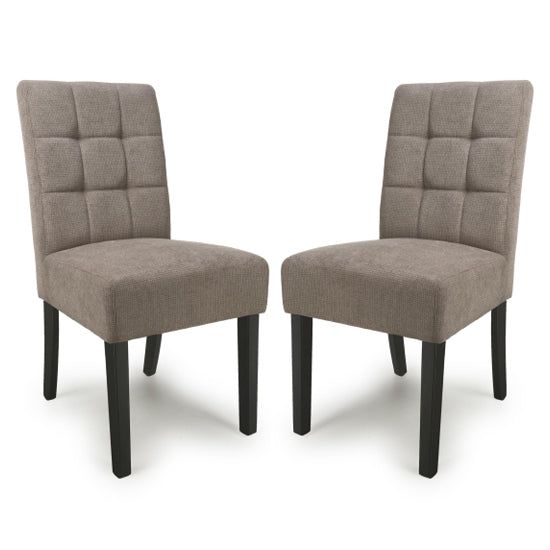 Moseley Light Brown Waffle Flax Effect Dining Chairs With Black Legs In Pair