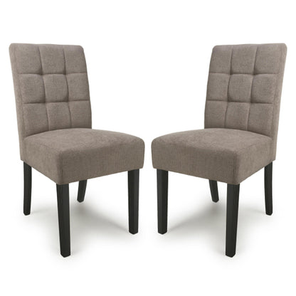Moseley Light Brown Waffle Flax Effect Dining Chairs With Black Legs In Pair