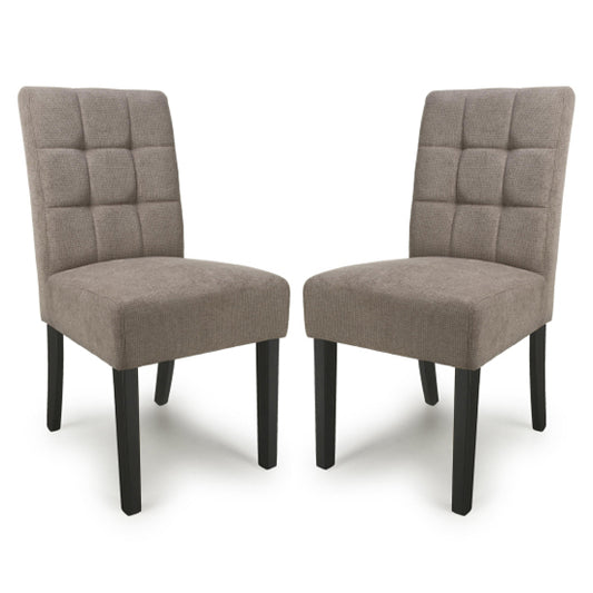 Moseley Light Brown Waffle Flax Effect Dining Chairs With Black Legs In Pair