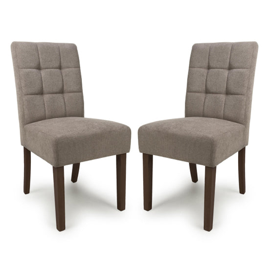 Moseley Light Brown Waffle Flax Effect Dining Chairs With Walnut Legs In Pair