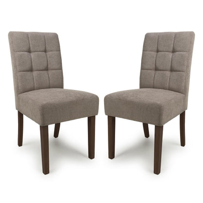 Moseley Light Brown Waffle Flax Effect Dining Chairs With Walnut Legs In Pair