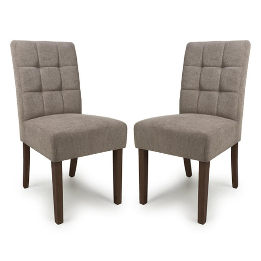 Moseley Light Brown Waffle Flax Effect Dining Chairs With Walnut Legs In Pair