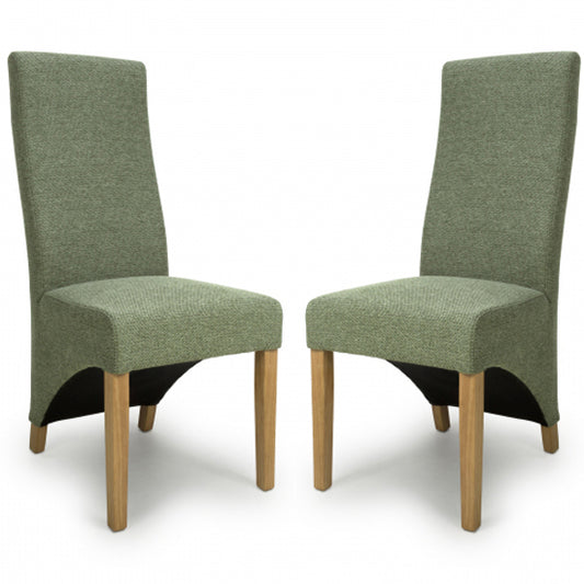 Baxter Green Weave Linen Effect Fabric Dining Chairs In Pair
