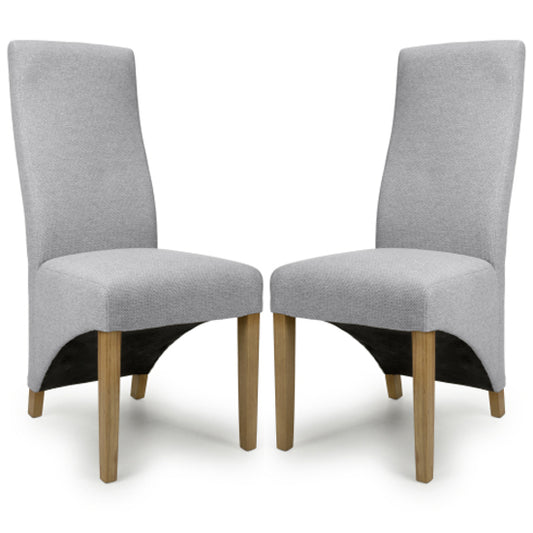 Baxter Light Grey Weave Fabric Dining Chairs In Pair