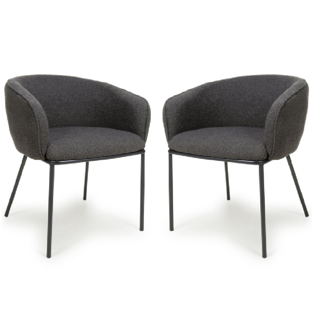 Lola Grey Boucle Fabric Dining Chairs In Pair