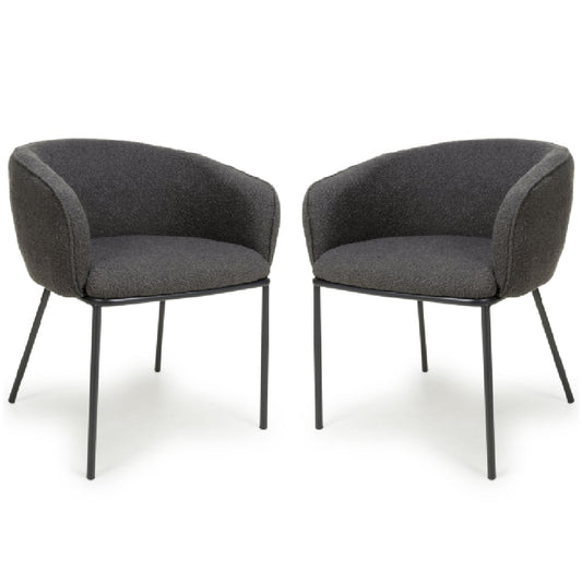 Lola Grey Boucle Fabric Dining Chairs In Pair