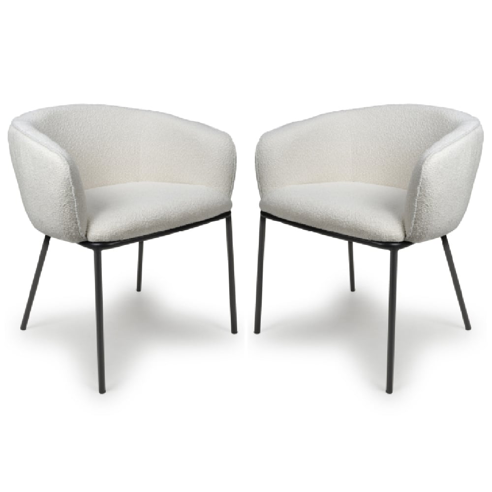Lola White Boucle Fabric Dining Chairs In Pair