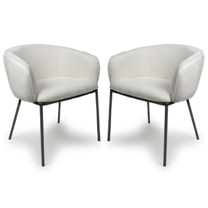 Lola White Boucle Fabric Dining Chairs In Pair