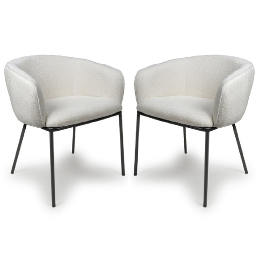 Lola White Boucle Fabric Dining Chairs In Pair