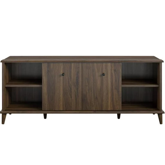 Farnsworth Wodoen TV Stand With 2 Doors 4 Shelves In Walnut