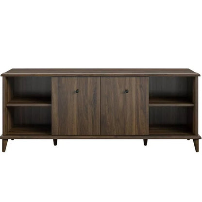 Farnsworth Wodoen TV Stand With 2 Doors 4 Shelves In Walnut