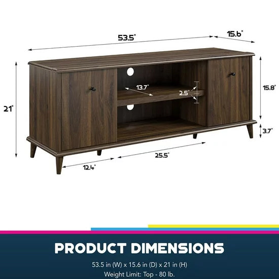 Farnsworth Wodoen TV Stand With 2 Doors 4 Shelves In Walnut