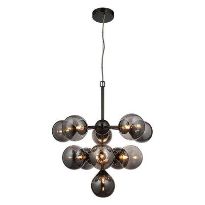 Oscar Smoked Mirror Glass Shades 11 Lights Ceiling Pendant Light In Matt Black