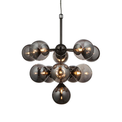Oscar Smoked Mirror Glass Shades 11 Lights Ceiling Pendant Light In Matt Black