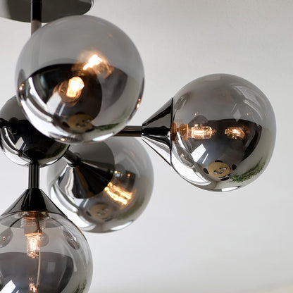 Oscar Smoked Mirror Glass Shades 6 Lights Ceiling Pendant Light In Matt Black