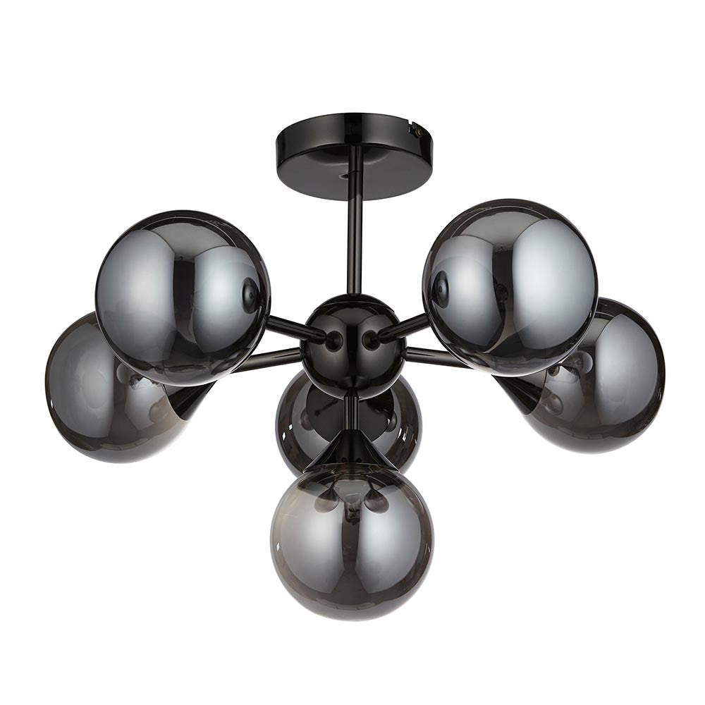 Oscar Smoked Mirror Glass Shades 6 Lights Ceiling Pendant Light In Matt Black