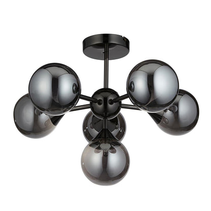 Oscar Smoked Mirror Glass Shades 6 Lights Ceiling Pendant Light In Matt Black
