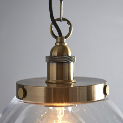 Hansen Clear Glass Shade Grand Ceiling Pendant Light In Antique Brass