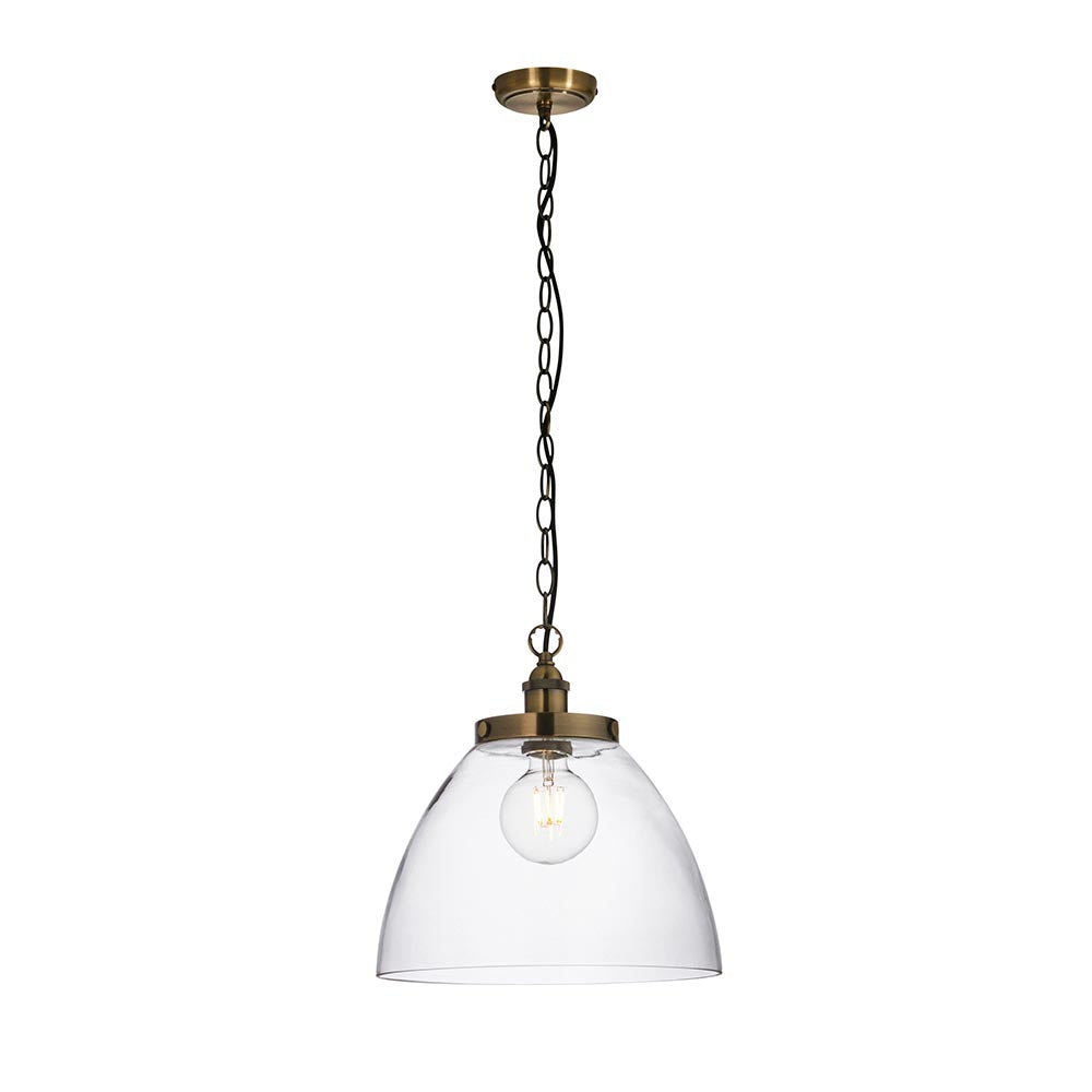 Hansen Clear Glass Shade Grand Ceiling Pendant Light In Antique Brass