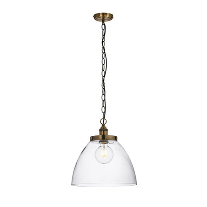 Hansen Clear Glass Shade Grand Ceiling Pendant Light In Antique Brass
