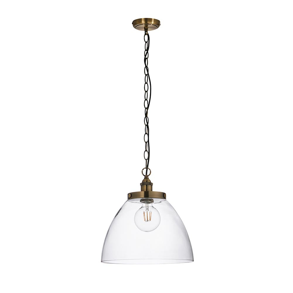 Hansen Clear Glass Shade Grand Ceiling Pendant Light In Antique Brass