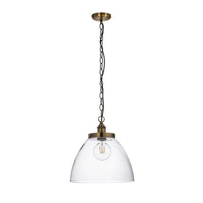 Hansen Clear Glass Shade Grand Ceiling Pendant Light In Antique Brass