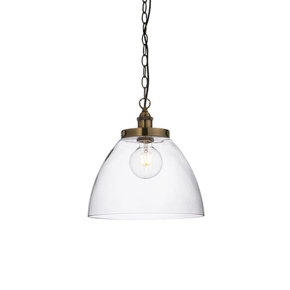 Hansen Clear Glass Shade Grand Ceiling Pendant Light In Antique Brass