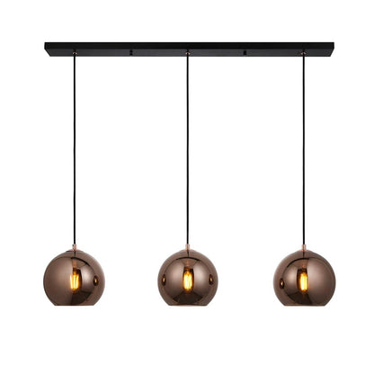 Boli Copper Mirrored Glass Shades 3 Lights Linear Pendant Light In Matt Black
